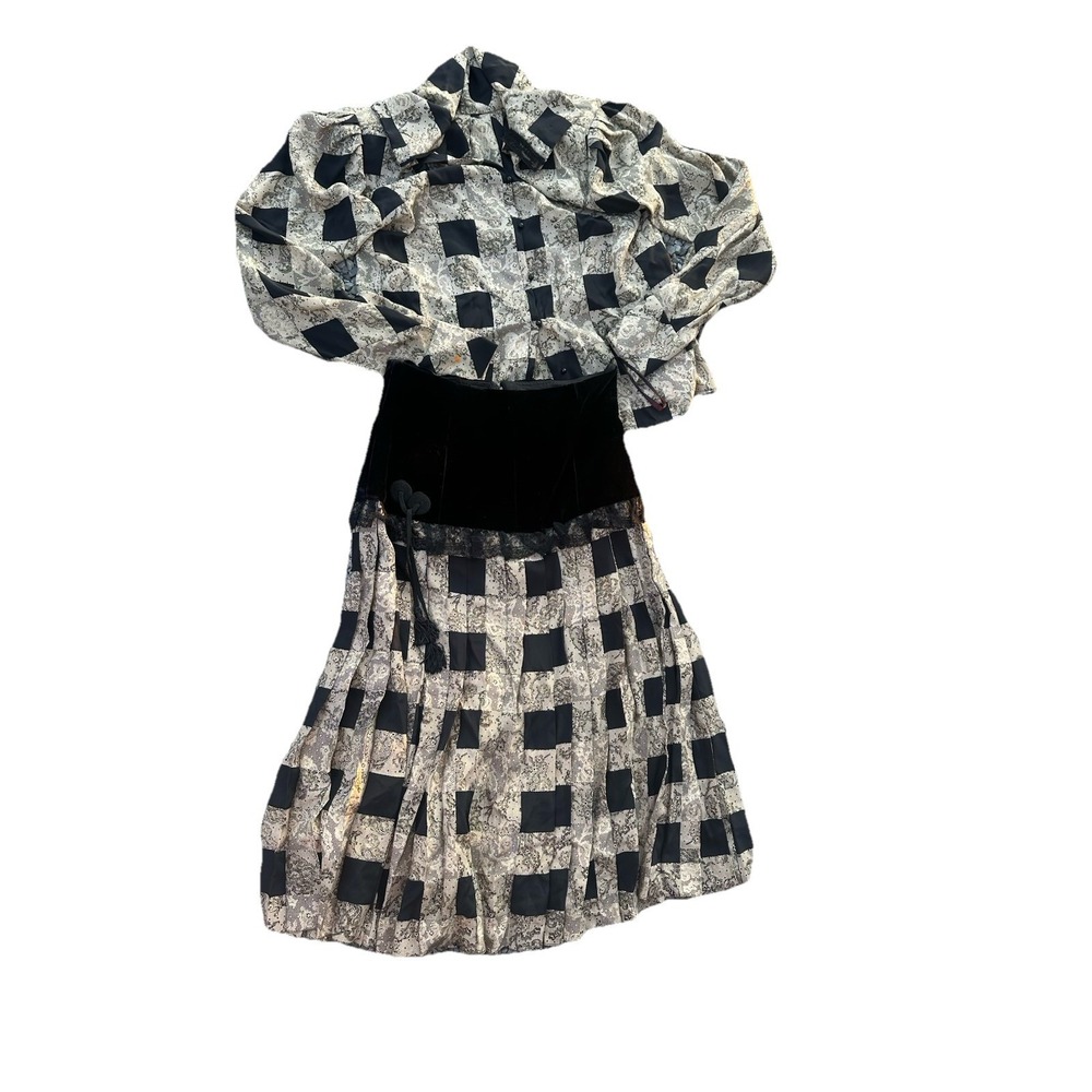 VTG Peggy Jennings Pure Silk Skirt And Top Set Checkered Western Style Lace Size